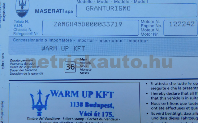 MASERATI GranTurismo GranTurismo Aut. személygépkocsi - 4244cm3 Benzin 119980 12/12